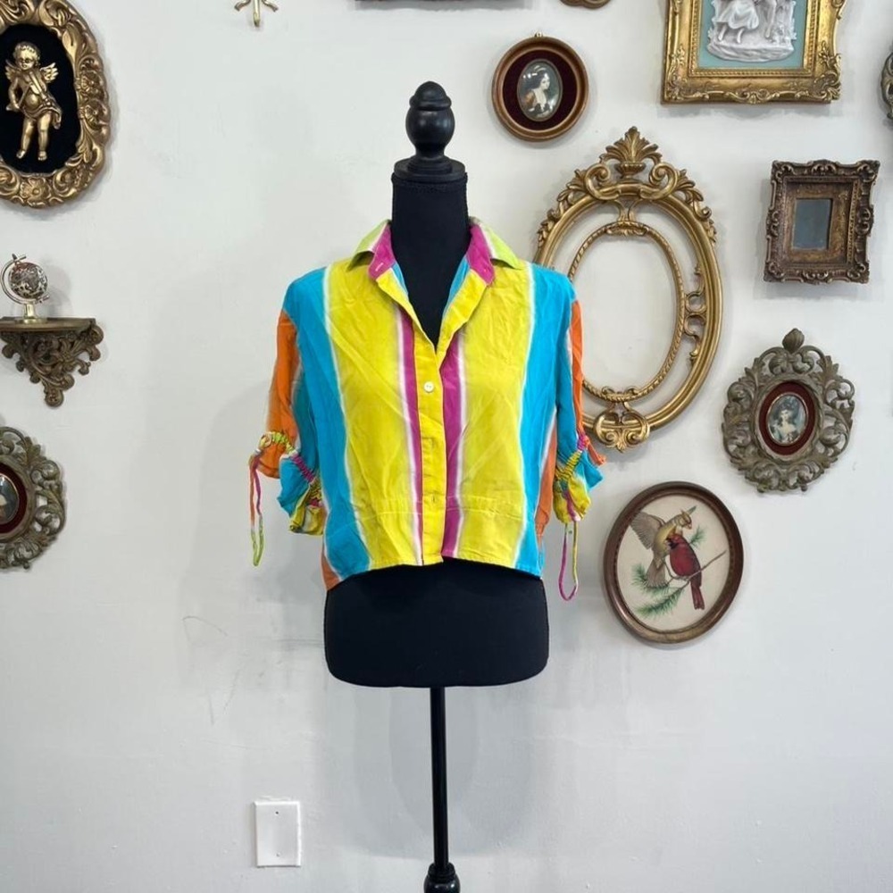 Vintage Y2K Mochi "Art of Embroidery" Colorblock Button Up